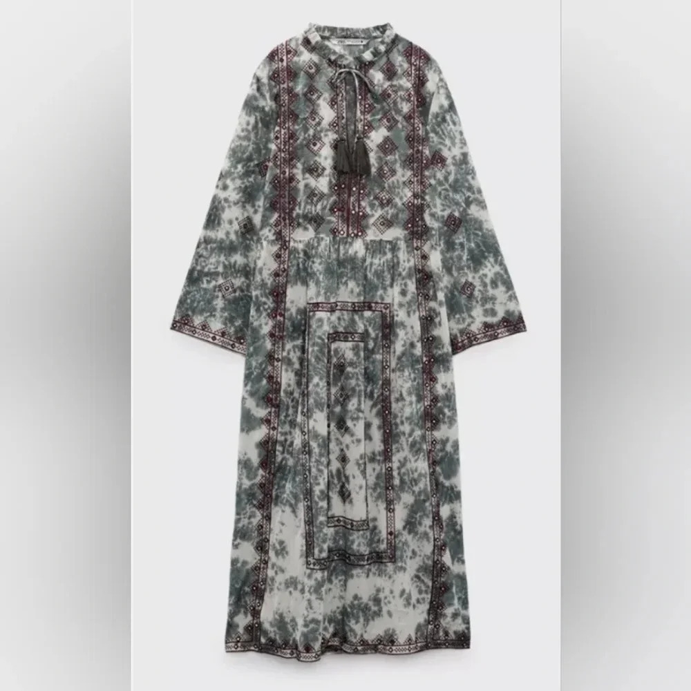 Zara Maxi Dress in Green and Red Pattern